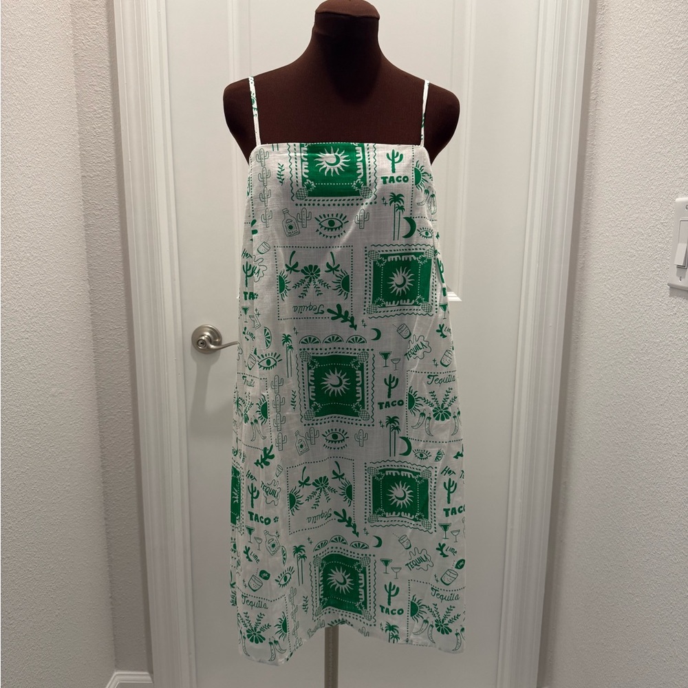 Green and White Patterned mini dress by Frankie size large